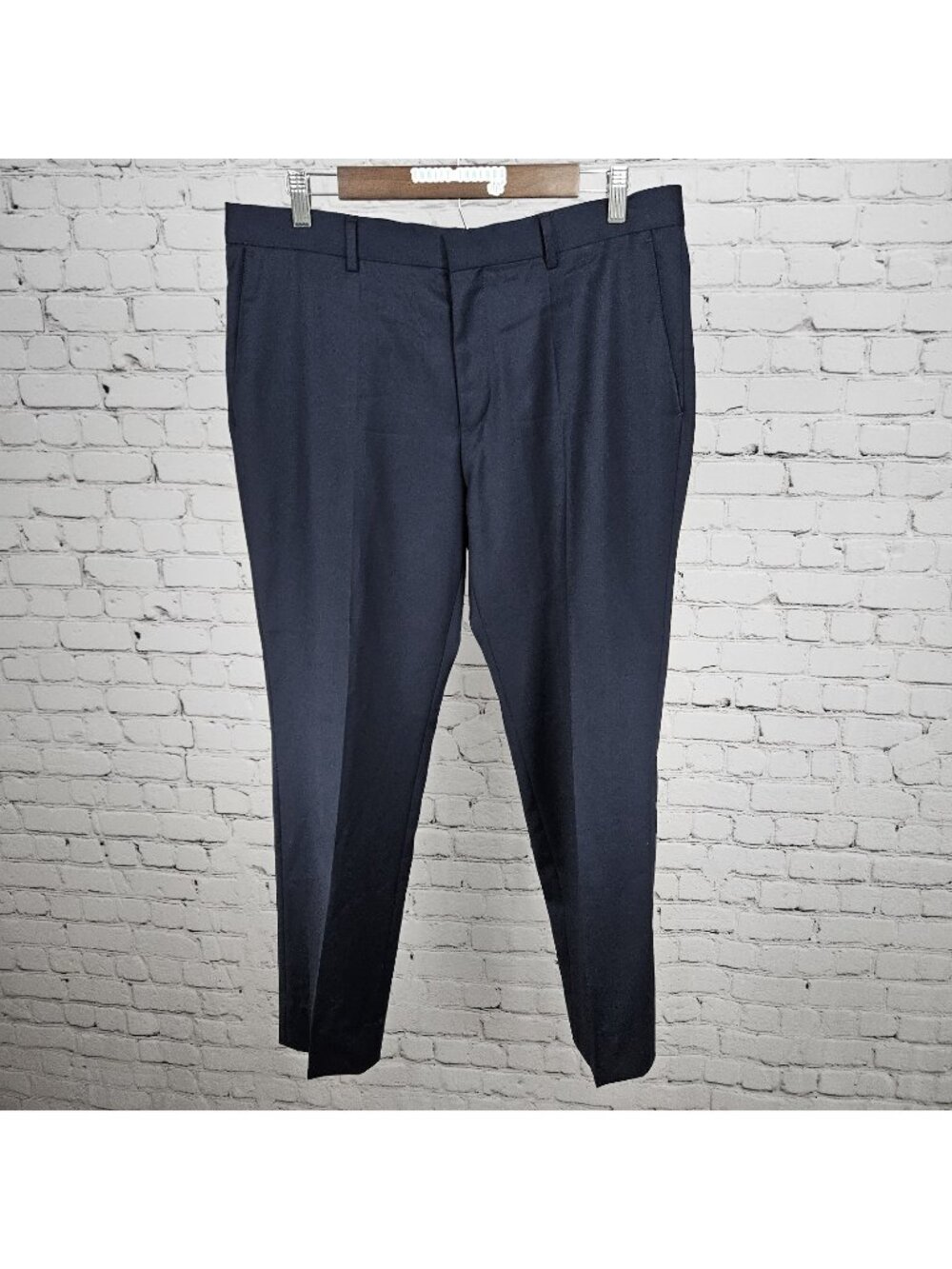 Boss Navy 100% Wool Flat Front Straight Leg Slash Pocket Dress Pants 34R (34x29)